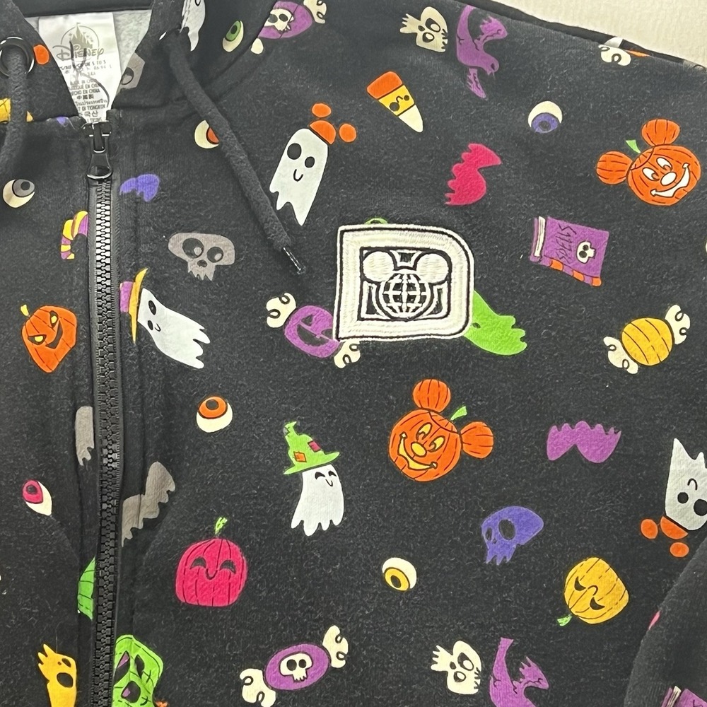 Disney Parks Halloween 2022 Mickey Ghost Full Zip Hoodie SZ Medium Spooky Witchy - Picture 2 of 12